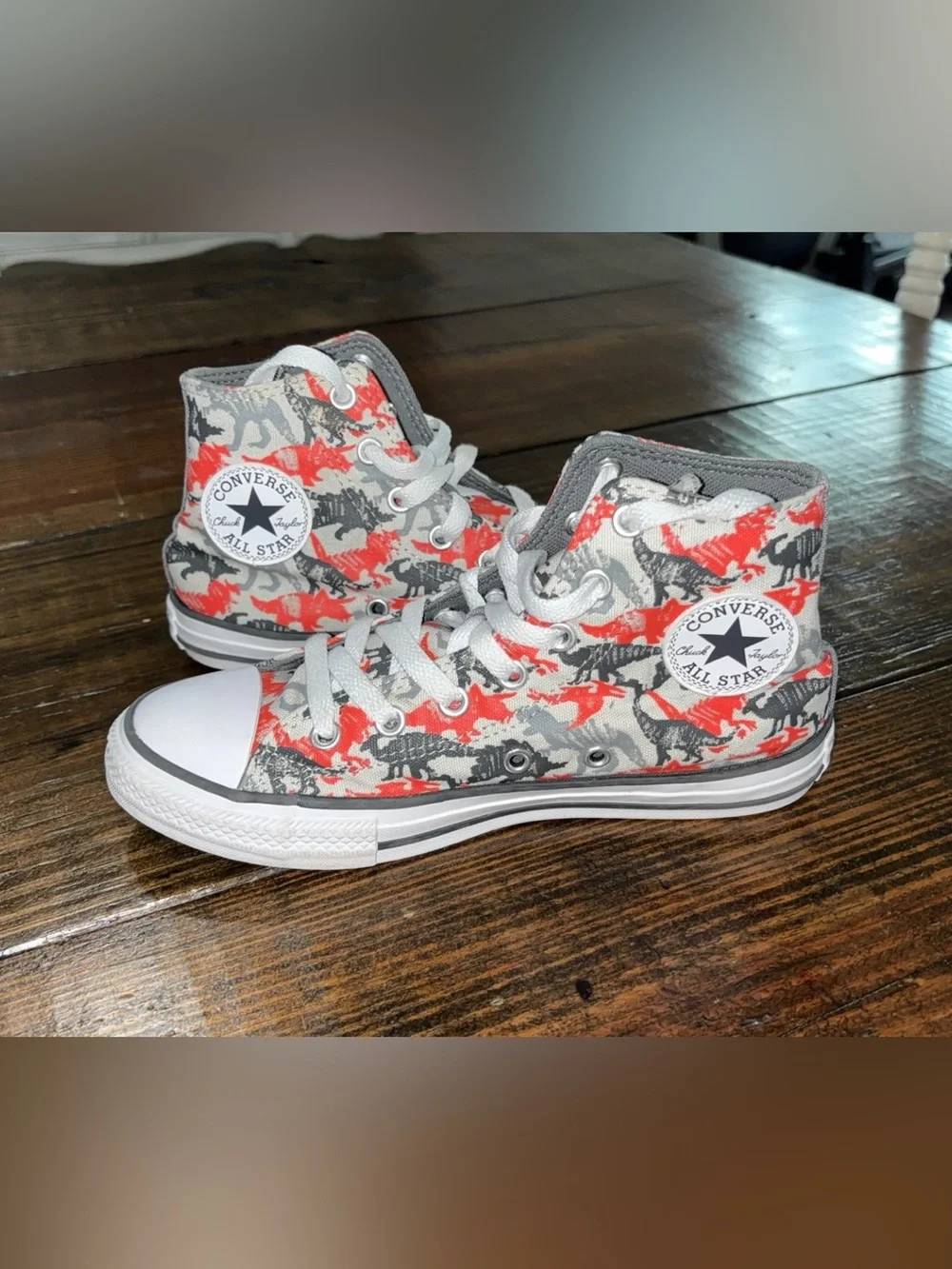 Kids Converse Chuck Taylor Gray and Red Dino Print
